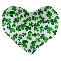 St  Patricks Day Clover Pattern Large 19  Premium Heart Shape Cushions by Valentinaart