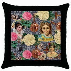 Damask Religious Victorian Grey Throw Pillow Case (black) by snowwhitegirl