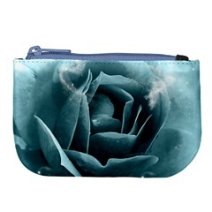 Beautiful Blue Roses With Water Drops Large Coin Purse by FantasyWorld7