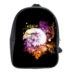 Awesome Eagle With Flowers School Bag (large) by FantasyWorld7