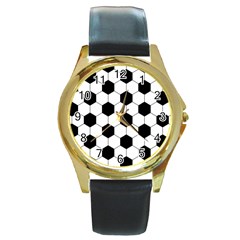 Football Round Gold Metal Watch by Valentinaart