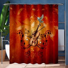 Violin With Violin Bow And Dove Shower Curtain 60  X 72  (medium)  by FantasyWorld7