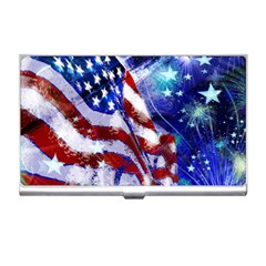 American Flag Red White Blue Fireworks Stars Independence Day Business Card Holders by Sapixe