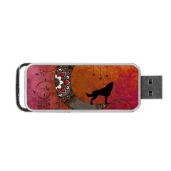 Black Wolf On Decorative Steampunk Moon Portable Usb Flash (one Side) by FantasyWorld7