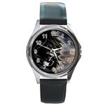 Angry Lion Digital Art Hd Round Metal Watch Front