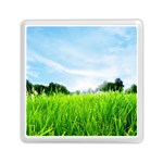 Green Landscape, Green Grass Close Up Blue Sky And White Clouds Memory Card Reader (Square)  Front