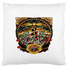 Tattoo Art Print Traditional Artwork Lighthouse Wave Large Cushion Case (one Side) by Sapixe