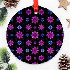 Stylized Dark Floral Pattern Round Ornament (two Sides) by dflcprints