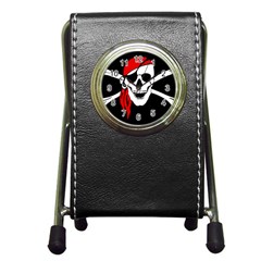 Pirate Skull Pen Holder Desk Clocks by StarvingArtisan