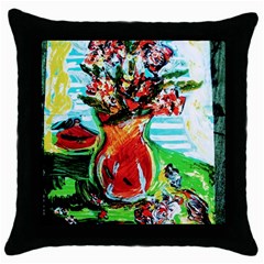 Dry Flowers On Your Windows Throw Pillow Case (black) by bestdesignintheworld