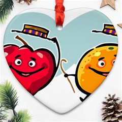 Dancing Fruit Apple Organic Fruit Heart Ornament (two Sides) by Simbadda