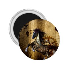 Awesome Steampunk Horse, Clocks And Gears In Golden Colors 2 25  Magnets by FantasyWorld7