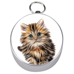 Kitten Mammal Animal Young Cat Silver Compasses by Simbadda