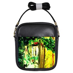 Old Tree And House With An Arch 4 Girls Sling Bags by bestdesignintheworld