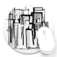 Black And White City Round Mousepads by digitaldivadesigns