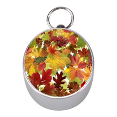 Autumn Fall Leaves Mini Silver Compasses by LoolyElzayat