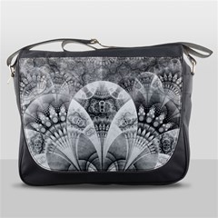 Black And White Fanned Feathers In Halftone Dots Messenger Bags by jayaprime