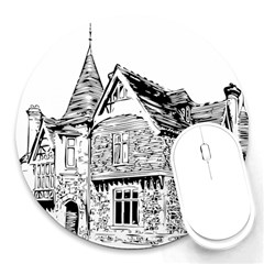 Line Art Architecture Old House Round Mousepads by Sapixe