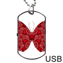 Butterfly Red Fractal Art Nature Dog Tag Usb Flash (two Sides) by Sapixe