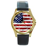 American Usa Flag Round Gold Metal Watch Front