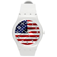 American Usa Flag Round Plastic Sport Watch (m) by FunnyCow