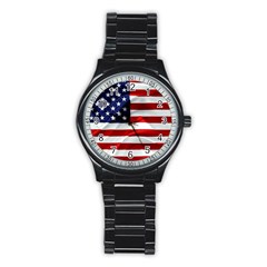 American Usa Flag Stainless Steel Round Watch by FunnyCow