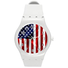 American Usa Flag Vertical Round Plastic Sport Watch (m) by FunnyCow