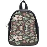 Seamless pink green and white florals peach School Bag (Small) Front