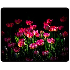 Pink Tulips Dark Background Double Sided Fleece Blanket (medium)  by FunnyCow