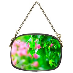 Green Birch Leaves, Pink Flowers Chain Purses (two Sides)  by FunnyCow