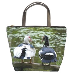 Muscovy Ducks At The Pond Bucket Bags by IIPhotographyAndDesigns