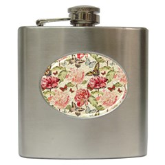 Watercolor Vintage Flowers Butterflies Lace 1 Hip Flask (6 Oz) by EDDArt