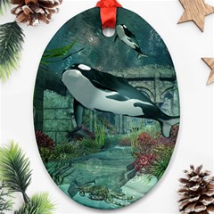 Wonderful Orca In Deep Underwater World Oval Ornament (two Sides) by FantasyWorld7