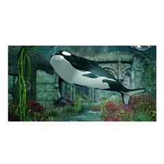 Wonderful Orca In Deep Underwater World Satin Shawl by FantasyWorld7