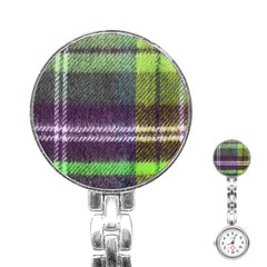 Neon Green Plaid Flannel Stainless Steel Nurses Watch by snowwhitegirl