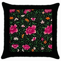 Pink Japan Floral Throw Pillow Case (black) by snowwhitegirl