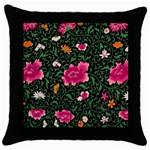 Pink Japan Floral Throw Pillow Case (Black) Front