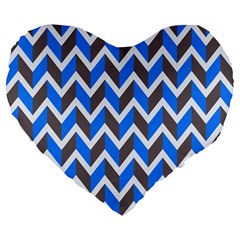 Zigzag Chevron Pattern Blue Grey Large 19  Premium Flano Heart Shape Cushions by snowwhitegirl