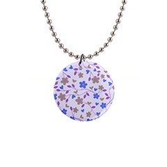 Blue Vintage Flowers Button Necklaces by snowwhitegirl