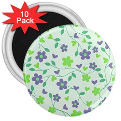 Green Vintage Flowers 3  Magnets (10 Pack)  by snowwhitegirl