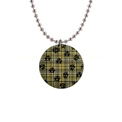 Yellow Plaid Anarchy Button Necklaces by snowwhitegirl