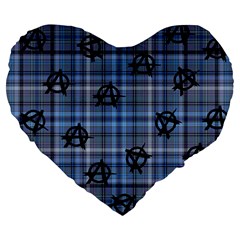 Blue  Plaid Anarchy Large 19  Premium Heart Shape Cushions by snowwhitegirl