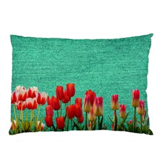 Green Denim Flowers Pillow Case (two Sides) by snowwhitegirl