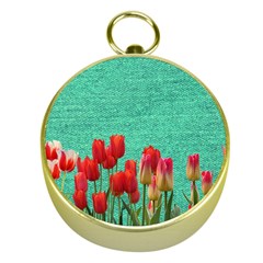 Green Denim Flowers Gold Compasses by snowwhitegirl