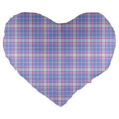 Pink Blue Plaid Large 19  Premium Heart Shape Cushions by snowwhitegirl