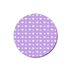 Hearts Dots Purple Rubber Round Coaster (4 Pack)  by snowwhitegirl