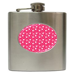 Hearts And Star Dot Pink Hip Flask (6 Oz) by snowwhitegirl