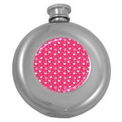 Hearts And Star Dot Pink Round Hip Flask (5 Oz) by snowwhitegirl