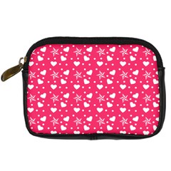 Hearts And Star Dot Pink Digital Camera Leather Case by snowwhitegirl