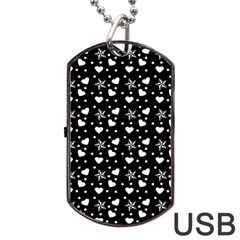 Hearts And Star Dot Black Dog Tag Usb Flash (one Side) by snowwhitegirl